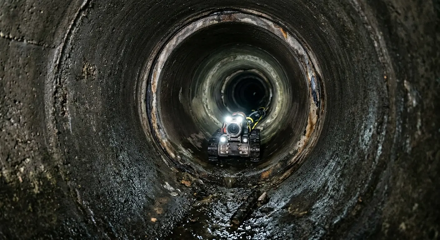 Robotic sewer camera inspecting pipe interior for Sewer Line Repair in Stoneham